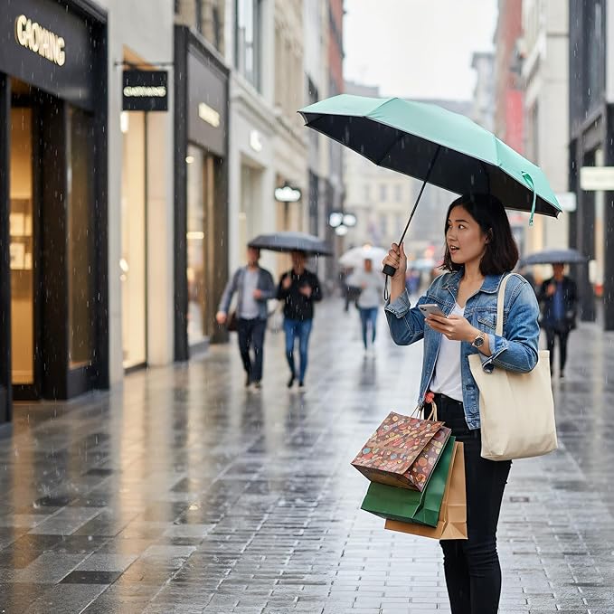 GAOYAING Mini Compact Travel Umbrella with Reflective Safety Stripes, Portable Folding Design with Case