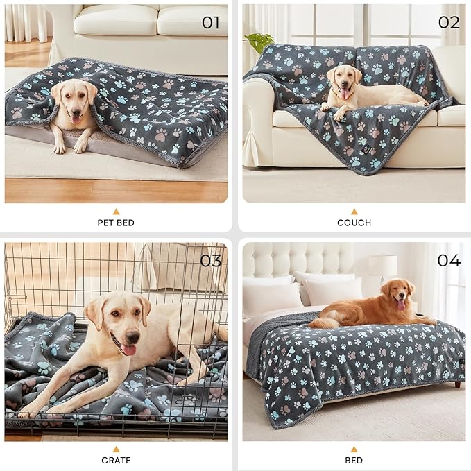 Luciphia Waterproof Pet Blankets for Couch Sofa Bed Cover Cat Liquid Pee Proof Washable Soft Fluffy Large Dog Blanket Reversible Furniture Protection Puppy Grey Paw Thicken Medium（57" x 40"）