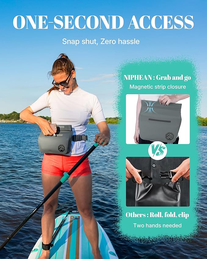 niphean IPX7 Waterproof Fanny Pack with Magnetic One-Hand Closure, Durable Waterproof Dry Bag Kayaking Accessories, Paddle Board, Beach Cruise Essentials, 2.5L Phone Pouch Dry Bags for Men & Women