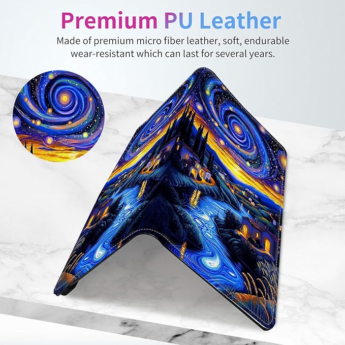 Car Registration and Insurance Holder,Leather Insurance License and Registration Card Holder for Car Glove Box, Auto Truck Document Holder Organizer for Men Women-Starry Night Village Field