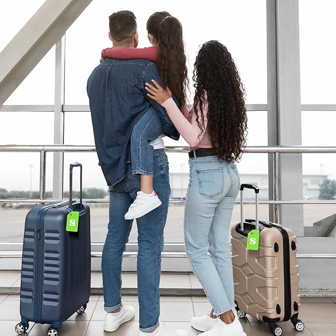 Gostwo 2 Pack Silicone Luggage Tags for Suitcases, 26 Initial Letter Baggage Labels Handbag School Bag Suitcase Instrument Tag with Stainless Steel Loop(Green)(Letter S)