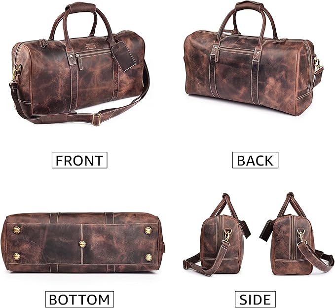 Leather Village Premium Leather Duffel Bags for Men & Women-Stylish Travel Weekender Carry-On Sports Gym Overnight Luggage Bag - 24 Inch - Rustic Brown