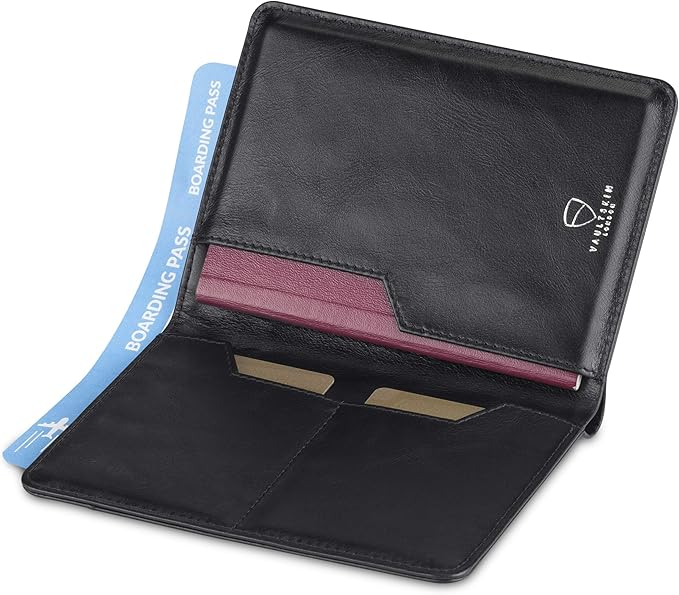 Vaultskin Leather Passport Holder, Slim RFID Blocking Travel Wallet for Men and Women, Fits Passport, Credit Cards, ID, Cash, Passport Cover Ideal Travel Accessories with Gift Box (Kensington)