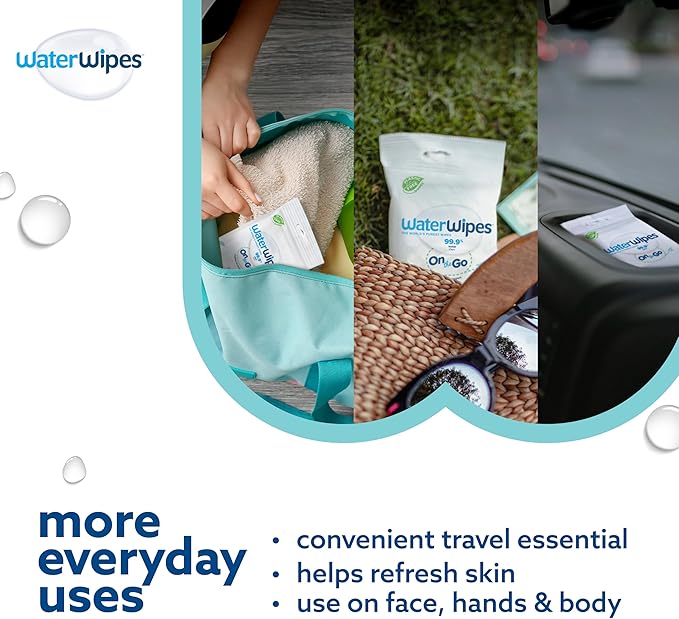 WaterWipes Sensitive+ On The Go Wipes, 3-In-1 Cleans, Cares, Protects, 99.9% Water, Unscented & Hypoallergenic Wet Wipes, 28 Count (Pack of 1)