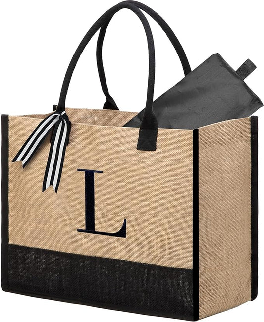 BeeGreen Embroidery Monogram Initial Tote Bag for Women Teacher Mom Friend Personalized Gift for Birthday Beach Work Wedding