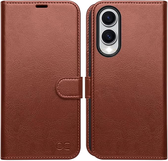 OCASE Compatible with Galaxy S25 Edge Wallet Case, PU Leather Flip Folio Case with Card Holders RFID Blocking Kickstand [Shockproof TPU Inner Shell] Protective Phone Cover 2025, Dark Brown
