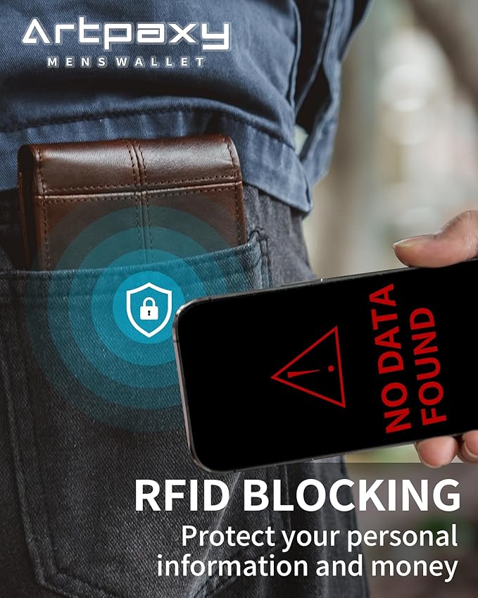 Artpaxy Mens Wallet Bifold Genuine Leather RFID Blocking Wallet for Men with 2 ID Windows 12 Card Holders 2 cash pockets 1 Gift Box
