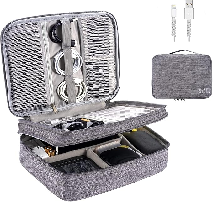 Electronics Organizer, OrgaWise Electronic Accessories Bag Travel Cable Organizer Three-Layer for iPad Mini, Kindle, Hard Drives, Cables, Chargers