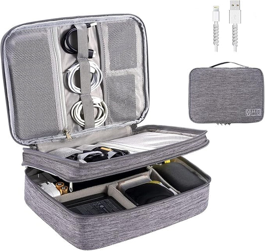 Electronics Organizer, OrgaWise Electronic Accessories Bag Travel Cable Organizer Three-Layer for iPad Mini, Kindle, Hard Drives, Cables, Chargers