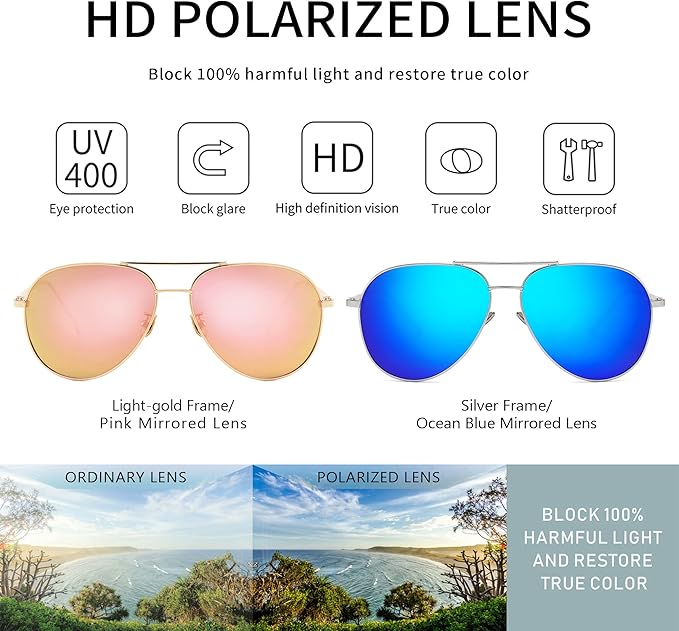 SUNGAIT Women's Lightweight Oversized Aviator Sunglasses - Classic Style Polarized Lens