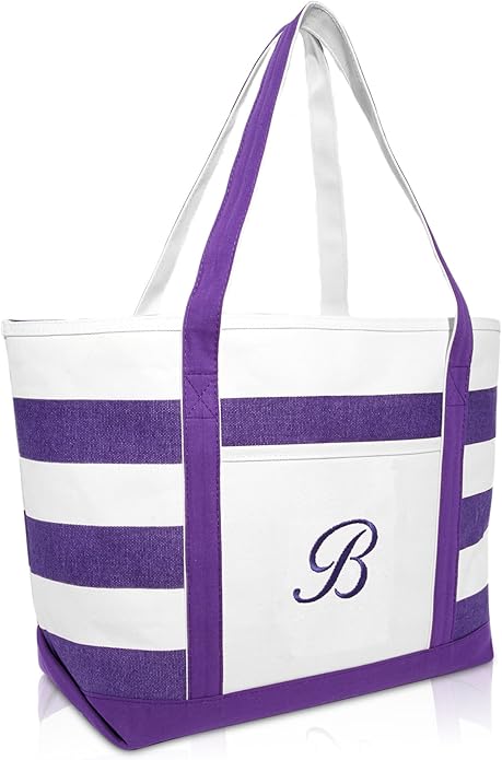 DALIX Monogrammed Beach Bag and Totes for Women Personalized Gifts Purple A - Z