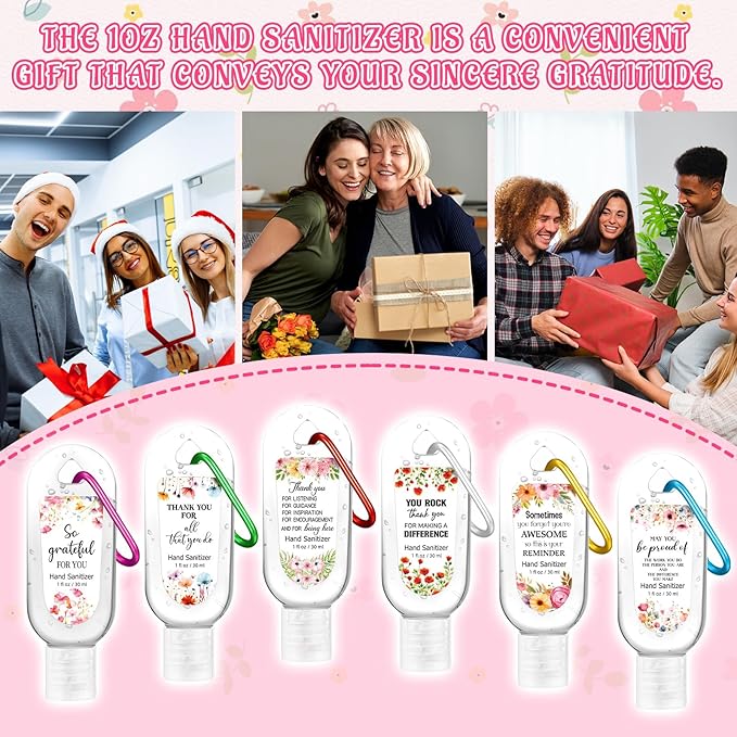 24 Pack Thank You Hand Sanitizer Keychains Bulk Christmas Mini Hand Sanitizer Travel Size Scented 1oz Appreciation Thank You Gifts for Women Coworker Teacher Nurse Team Staff Wedding Party Favors