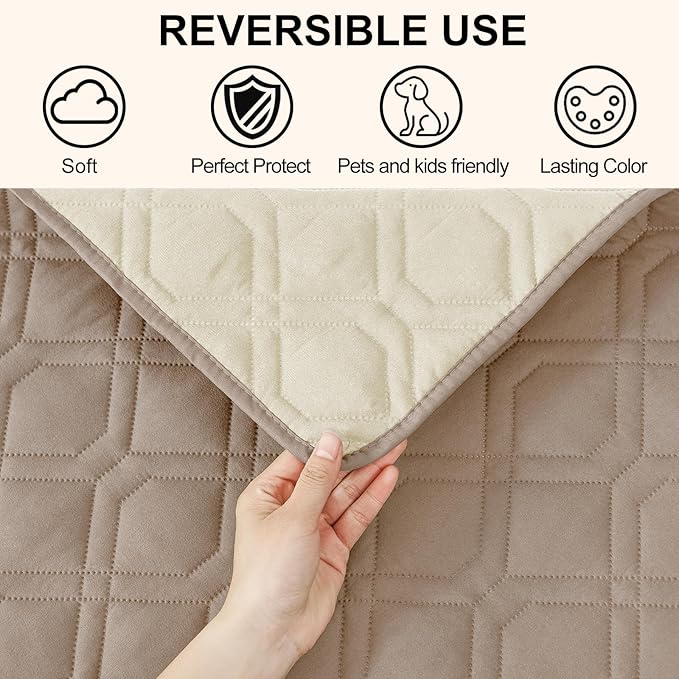 Smiry Waterproof Dog Blanket, 52x82 Inch Soft Pet Bed Cover Reversible, Washable Sofa Couch Furniture Protector for Small Medium Large Dog Puppy Cat, Geometric, Taupe/Beige