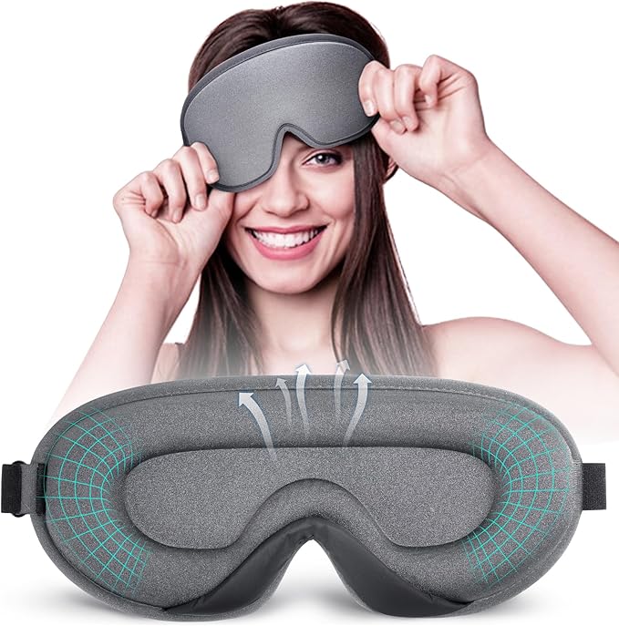 Eye Mask for Sleeping, 3D Contoured Cup Sleep Mask for Men Women, Soft Breathable Blackout Blindfold, Travel Eye Cover, Night Sleeping Mask with Adjustable Buckle for Side Sleeper (Grey, 1 Pack)