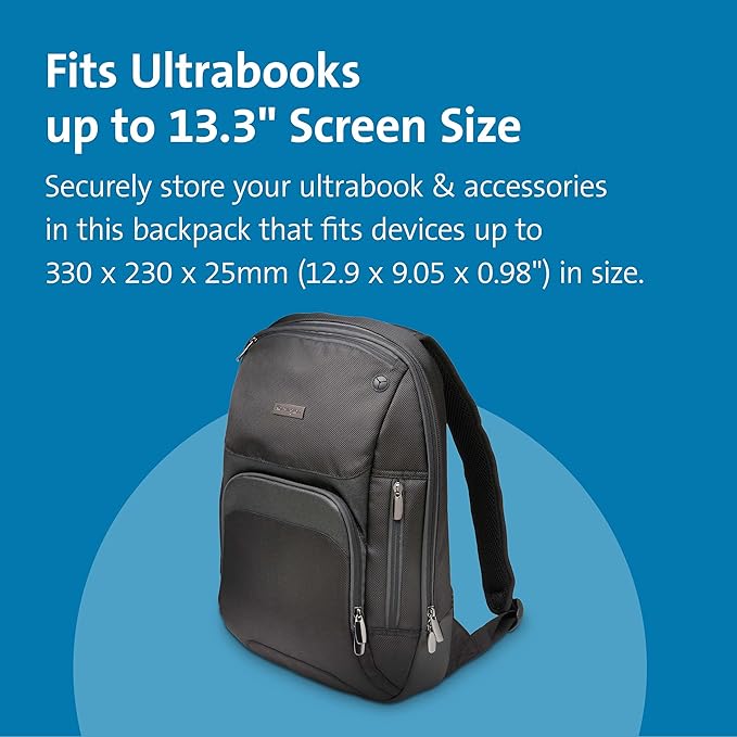 Kensington Triple Trek Slim Laptop Backpack for MacBooks, Chromebooks, Tablets & Ultrabooks up to 13-Inch-14-Inch (K62591AM), Black