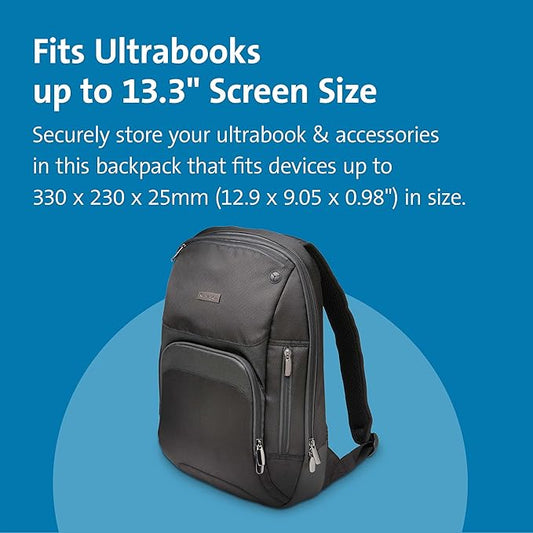 Kensington Triple Trek Slim Laptop Backpack for MacBooks, Chromebooks, Tablets & Ultrabooks up to 13-Inch-14-Inch (K62591AM), Black