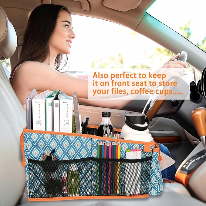HEYSKAY Car Seat Organizer with Cup Holders, Automotive Seat Back Organizer and Storage with Adjustable Dividers, Book & Toy Organizer for Car and Office