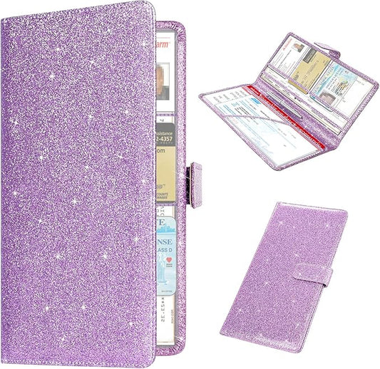 RSAquar Car Registration and Insurance Holder, Vehicle Car Glove Box Organizer, Cool Car Accessories for ID, Driver License Cards & Essential Document, Men&Women, Purple Glitter