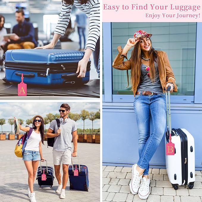 Personalized Initial Rose Red Leather Cute Luggage Tags with Privacy Cover Name Card, Custom Monogram Embroidered