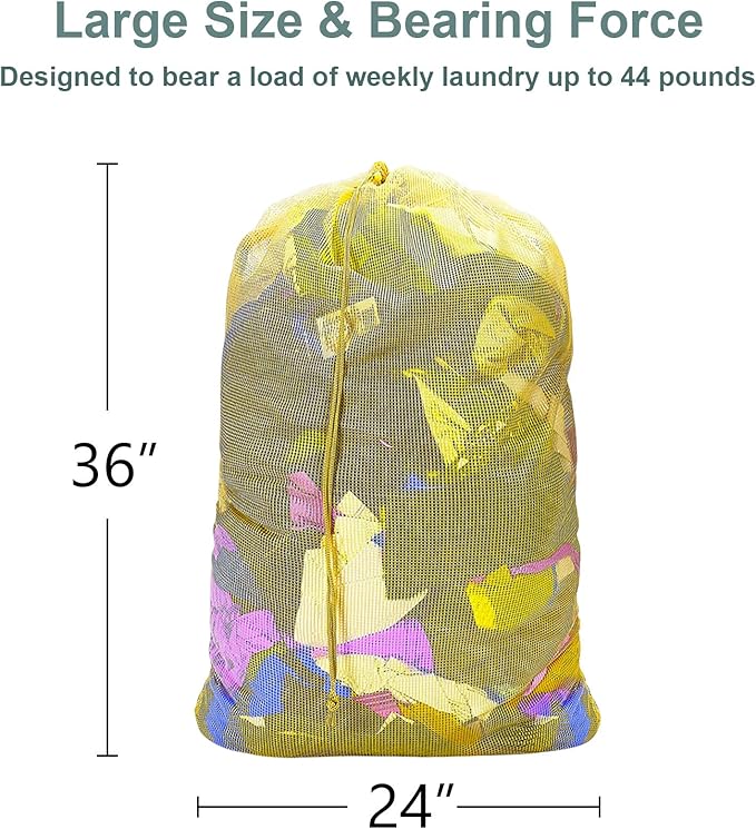 Mesh Laundry Bags, 24" x 36", Heavy Duty with Reinforced Handles, Foldable & Portable, Drawstring Closure, 3-Pack, Mixed Colors