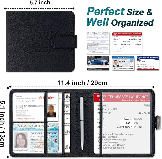 Premium Leather Car Document Organizer - Cool Accessories for Cards, Essential Documents, Driver License - Black