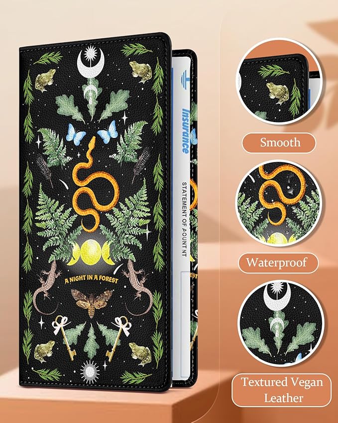 Slohif Car Registration and Insurance Card Holder with Magnetic Shut - Vehicle Glove Box Organizer Women Leather Automobile License Holders Coasters Auto Accessories Case for Document,Forest