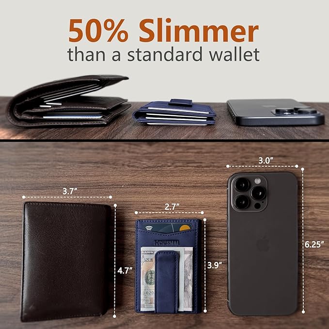Housmai Magnetic Closure Slim Wallet with Money Clip Gift Boxed,Genuine Leather Front Pocket Wallet for Men, 3.9"x 2.11", RFID Blocking