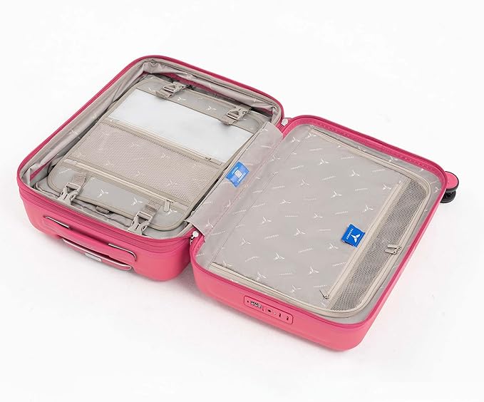 Tesport 22in Hard Shell Carry-On Luggage with Spinner Wheels, Lightweight PC Expandable Carry-On Suitcase with TSA Lock, Built-in Cup Holder, Pink