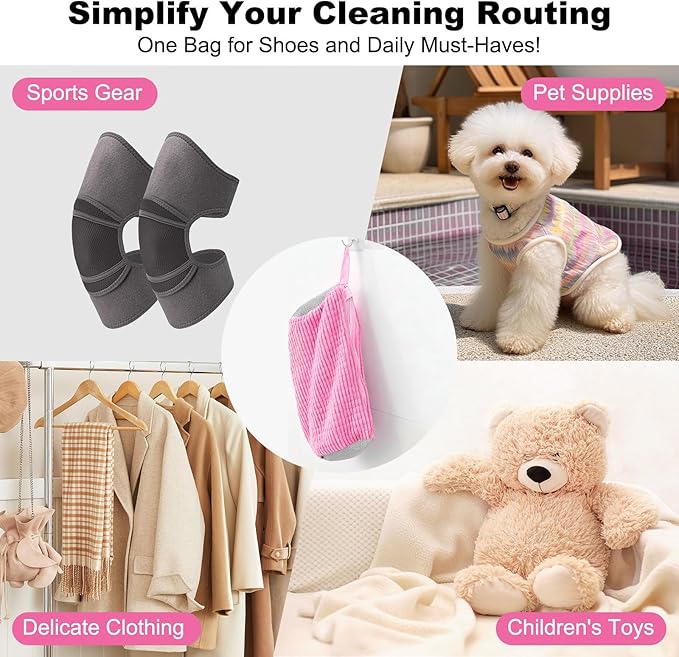 Shoe Washing Machine Bag - Laundry Shoe Bag (2-Pack) Includes 3 Laundry Bags, Reusable, Washer & Dryer Safe, 360° Deep Cleaning for All Shoe Types, Self-Locking Zipper(Pink)