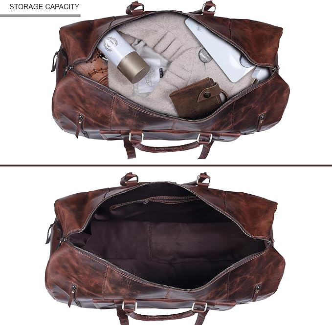 28" Large leather Travel Bag Duffel bag Gym sports flight cabin bag Leather Holdall Overnight Weekend Large luggage bag (28 inch)