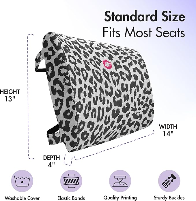 Ambesonne Savannah Lumbar Back Support Pillow, Leopard Cheetah Animal Print Kiss Shape Lipstick Mark Dotted Trend Art, High Density Foam for Office Chairs Car Seats, 14" x 13", Grey Pink