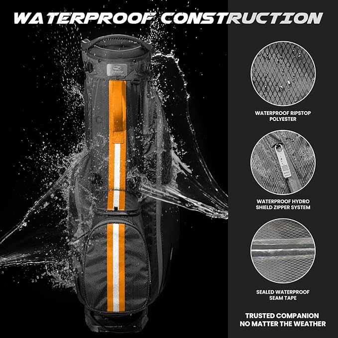 Ultra Lightweight Waterproof Golf Stand Bag with Rain Cover | Full-Length 5-Way Divider, 6 Pockets with Magnetic Access & Dual X-Strap | Easy-Carry for Men & Women