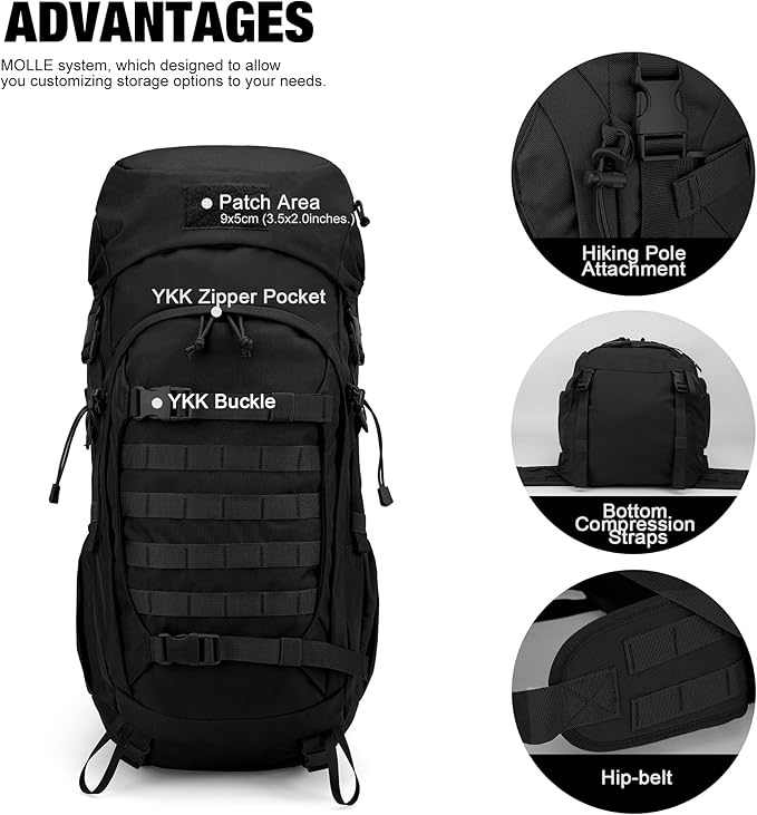 Mardingtop 50L Hiking Backpack,Backpacking Backpack with Rain Cover for Hiking,Backpacking,Rucking,Camping,Survival