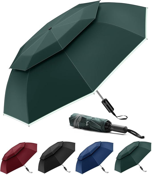 Urvoix Travel Umbrella Compact Windproof - Vented Double Canopy Umbrellas for Rain, Portable Umbrella Inverted Automatic Open Close with Reflective Strip