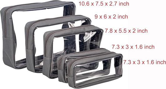 TSA Approved 5-Piece Diaper Bag Organizer Pouch Set Clear Waterproof TPU Kids Toiletry Storage Set Travel Packing Clutch Cube Bags for Baby Nursing