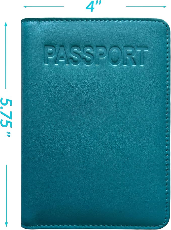 Personalized Monogrammed Teal Leather RFID Passport Cover Holder