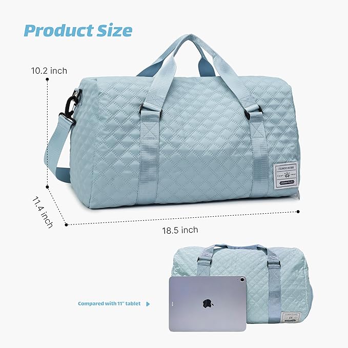 Large Foldable Gym Bag with Shoes Compartment&Wet Pocket,Hospital Bag for Women Labor Delivery,Carry On Overnight,Duffle Bags for Travel,Dance,Cheer,Yoga (Blue)