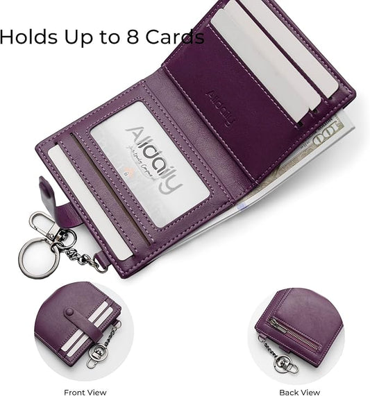Alldaily Slim Keychain Wallet for Women, RFID Blocking Small Bifold Travel Credit Card Holder (Purple)