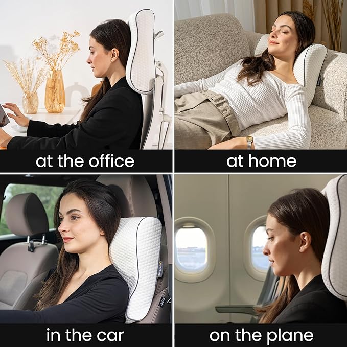 Memory Foam Travel Pillow with Washable Cover & Carry Bag – Compact, Soft & Breathable Neck Pillow for Airplane, Camping & Car (White- Without Spare Cover, 13.8x11.8x3.9/3.1 inches)