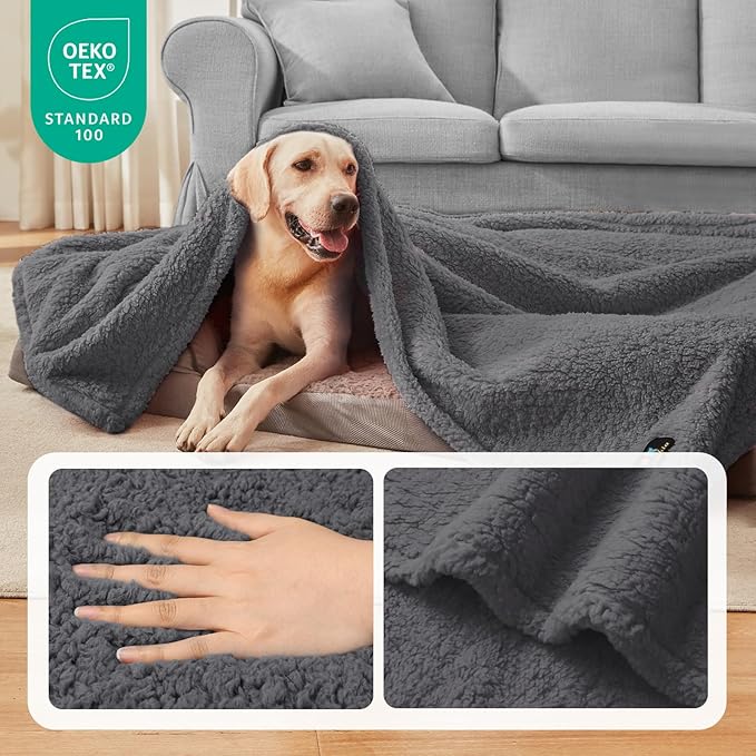 Luciphia Waterproof Pet Blanket for Medium Large Dogs Soft Cat Sherpa Calming Thick Cover Leakproof Cozy Puppy Sofa Bed Car Couch Protector(Grey,80x63 inches)