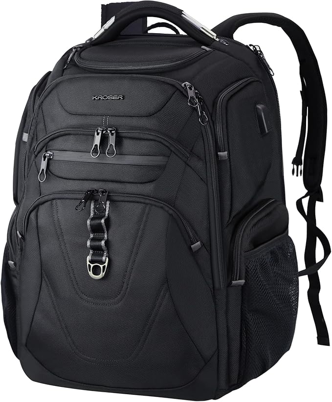 KROSER TSA Friendly Travel Laptop Backpack 18.4 inch XXXL Gaming Backpack Water-Repellent College Daypack Business Backpack with RFID Pockets & USB Port for Men/Women-Black