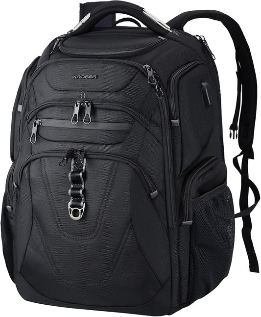 KROSER TSA Friendly Travel Laptop Backpack 18.4 inch XXXL Gaming Backpack Water-Repellent College Daypack Business Backpack with RFID Pockets & USB Port for Men/Women-Black