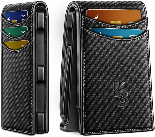 KEMISANT Men Wallet,Slim Wallet Card Case With Magnetic Billfold Flip,Pop-up Access for 12Cards RFID Blocking