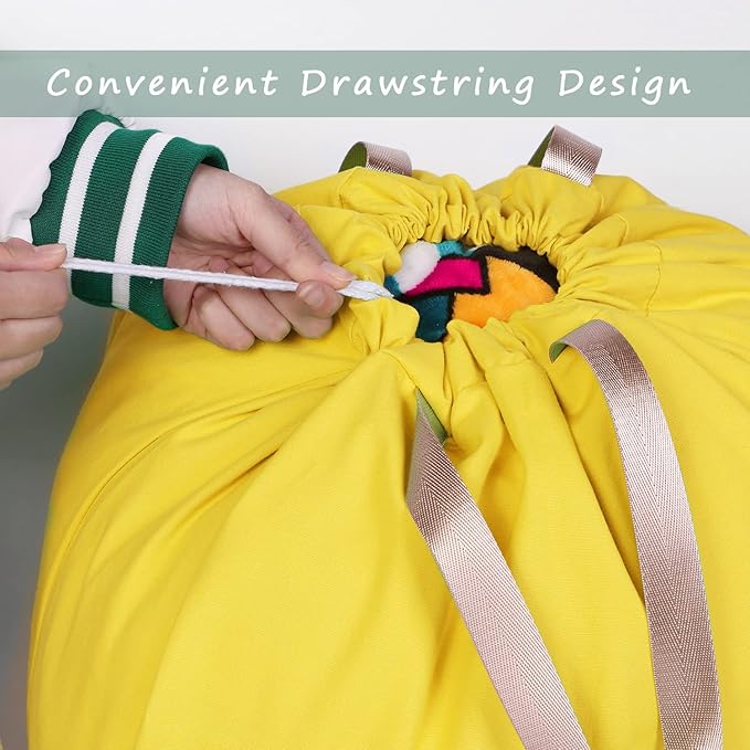 Cotton Canvas Laundry Bag with Handles & Drawstring Straps, Heavy Duty Extra Large Laundry Bags for Laundromat and Household, 25.5x34 Inch, Yellow