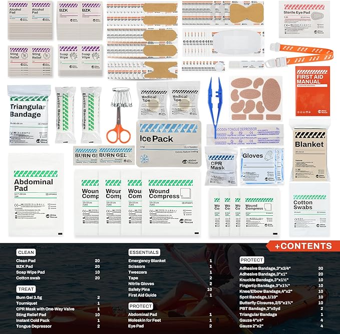 RHINO RESCUE 220 Pieces First Aid Kit Refill Bag, Emergency Extra Replacement Supplies, Includes Medical Bandages, Gauzes & Pads for Home, School & Car