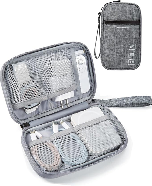 BAGSMART Cord Organizer Travel Cable Organizer Bag Tech Electronic Organizer Travel Case, Travel Essentials for Charger, Cable, Phone, Flash drive, Single Layer - Grey