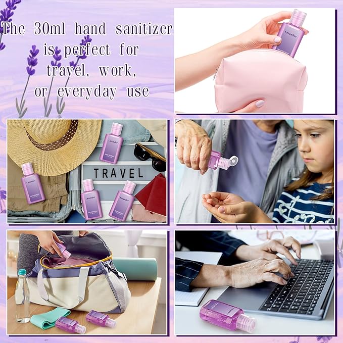 Frienda 24 Pcs Hand Sanitizer Bulk Lavender Gel Scented Hand Sanitizer Travel Size for Christmas Stocking Stuffers Women Men Teacher Nurse Employee Coworker Office Gifts Homeless Care Package Supplies