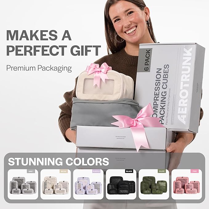 Aerotrunk Compression Packing Cubes for Travel - Luggage Organizer Bags - Double Zipper Packing Cubes for Suitcases (2-Pack, Mocha)