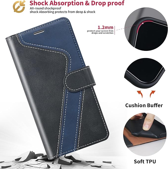 CIVICASE for iPhone 15 Pro Max(6.7inch) Wallet Case,Leather Flip Case RFID Blocking Credit Card Holder Folio Magnetic Stand TPU Shockproof Cover Compatible with iPhone 15 Pro Max Black Blue