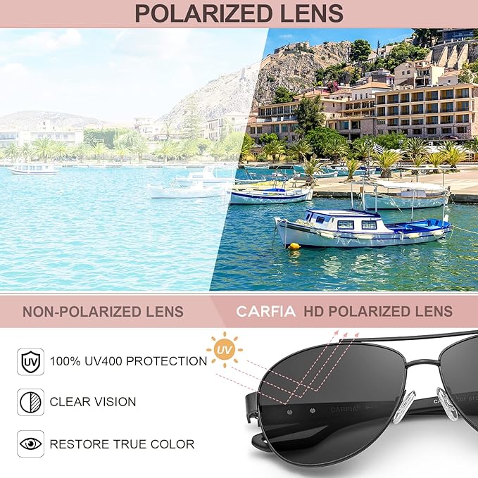 CARFIA Polarized Sunglasses for Women UV Protection Ultra-Lightweight Comfort Metal Frame Driving Glasses CA3210